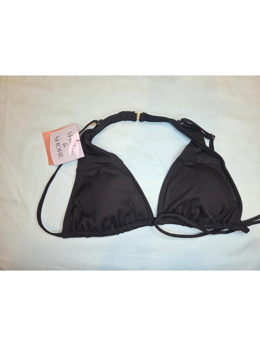 Shade & Shore Black Triangle Halter Bikini Top Size S 4/6